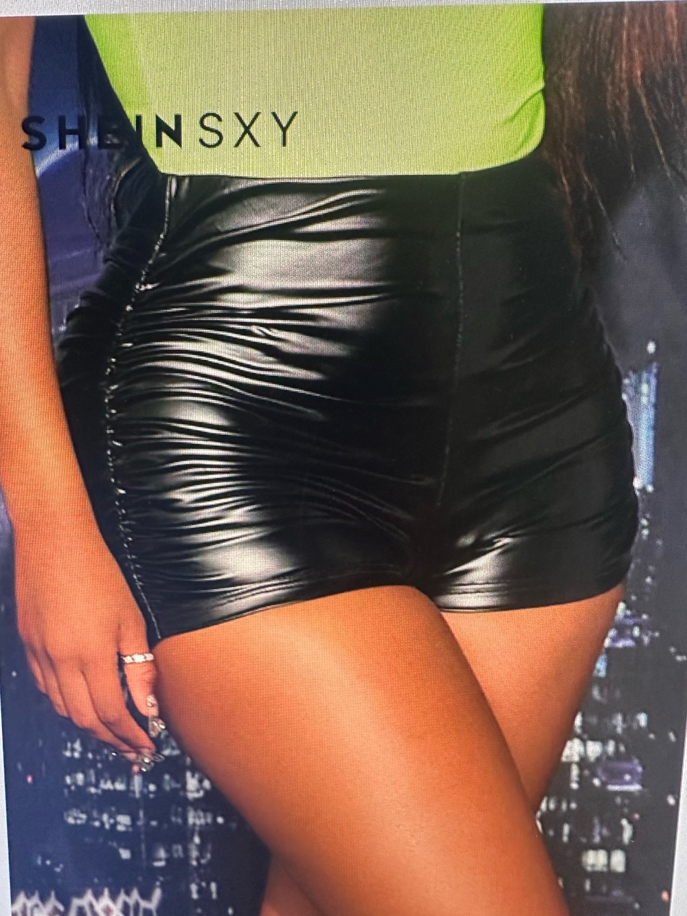 SHEIN Black Faux Leather High-Waist Bike Shorts